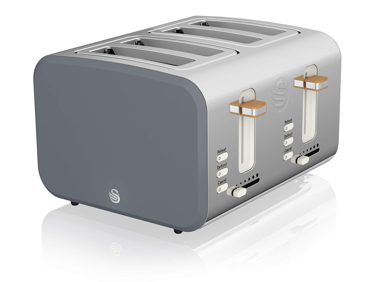 Swan Nordic 4-Slice Toaster – 1500W, Grey, Defrost & Reheat Functions
