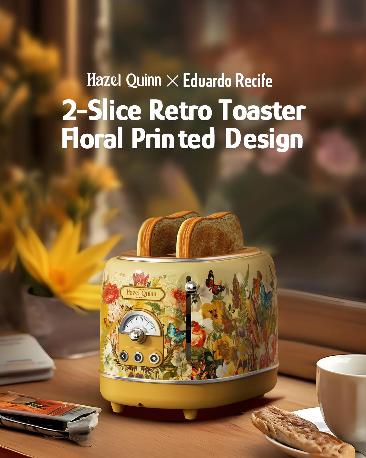Hazel Quinn Retro 2-Slice Toaster – Extra Wide Slots, 6 Browning Levels