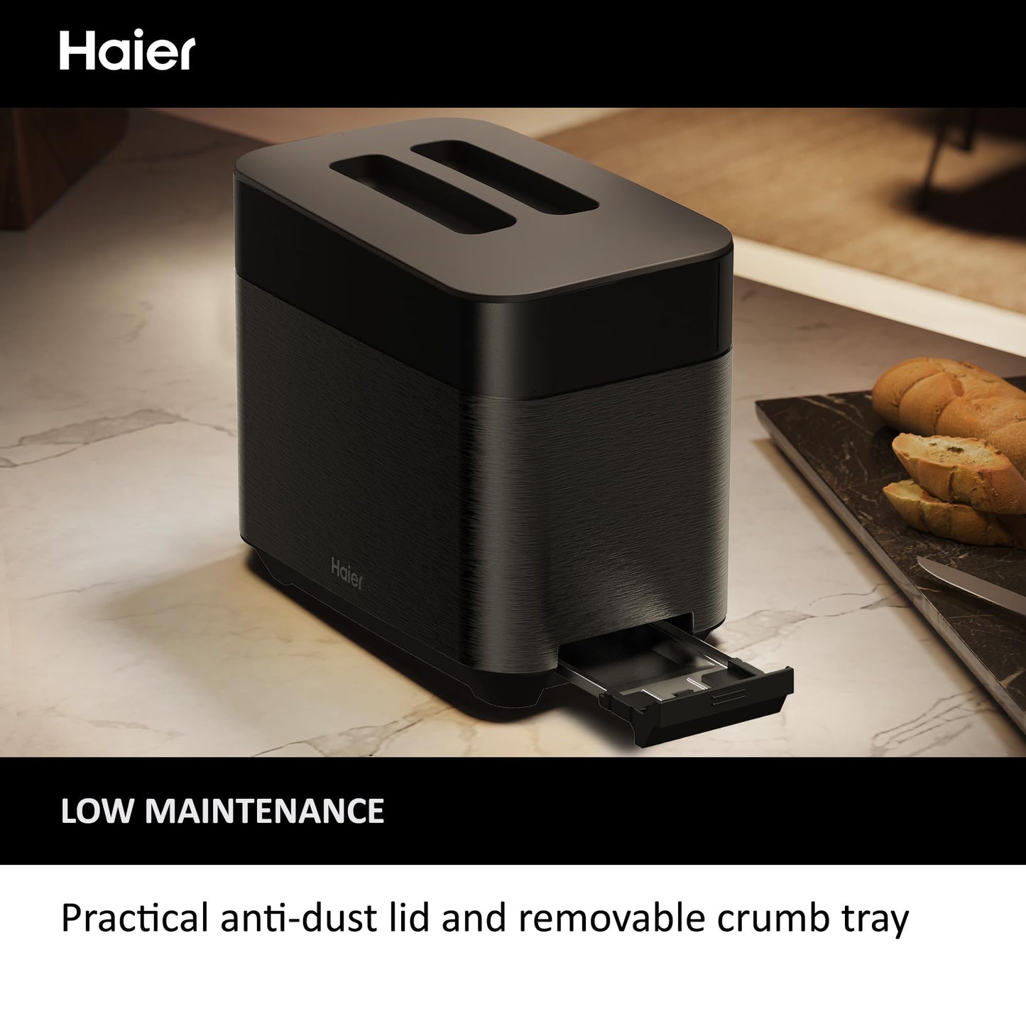 Haier I-Master Series 5 2-Slice Toaster – Extra-Large Slots, Stainless Steel, Black