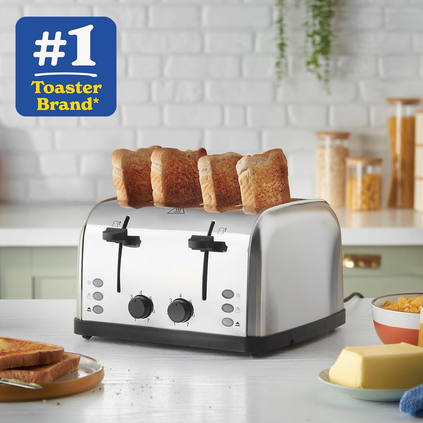 Russell Hobbs 4-Slice Toaster – High-Lift, 7 Browning Levels, Reheat & Defrost, Stainless Steel