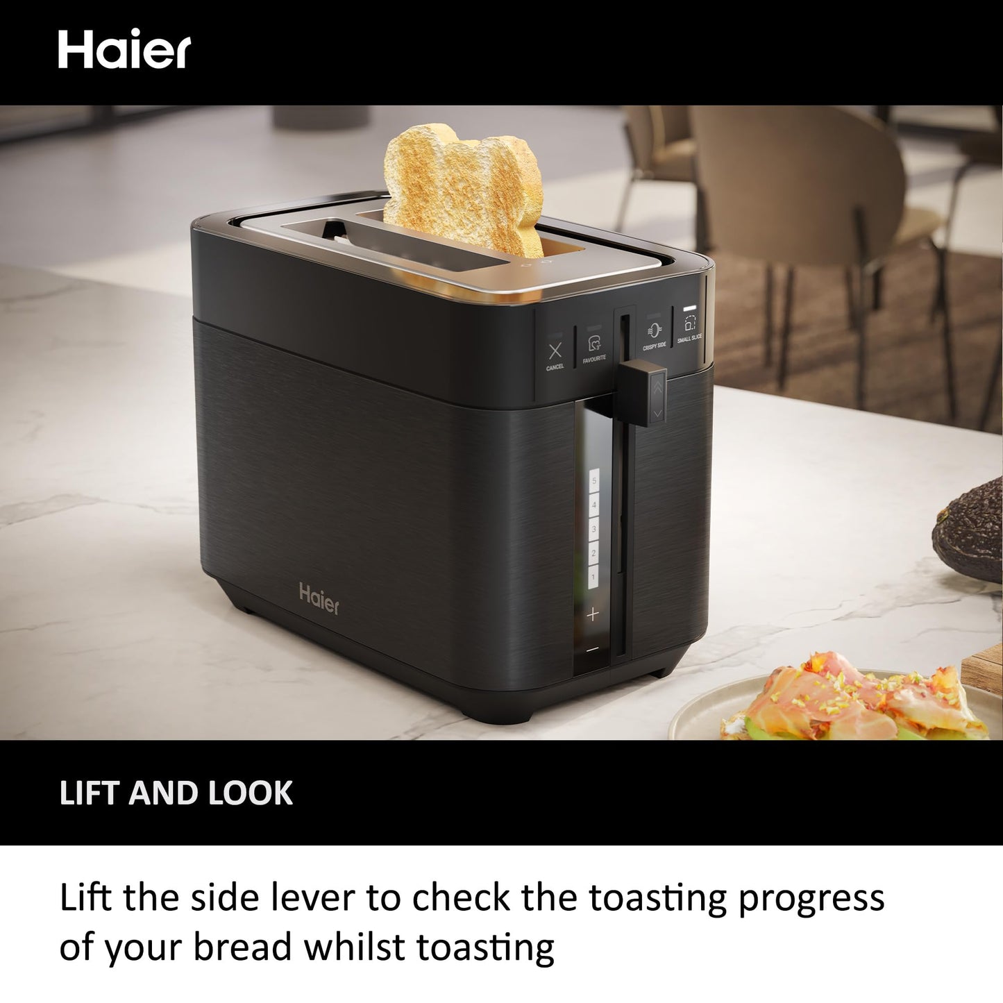 Haier I-Master Series 5 2-Slice Toaster – Extra-Large Slots, Stainless Steel, Black