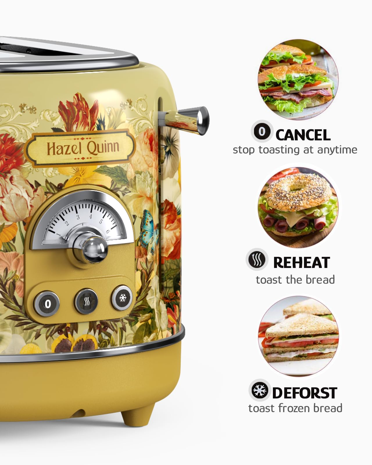 Hazel Quinn Retro 2-Slice Toaster – Extra Wide Slots, 6 Browning Levels