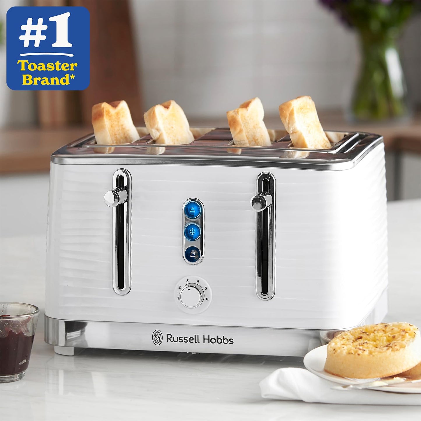 Russell Hobbs Inspire 4-Slice Toaster – Extra-Wide Slots, High-Lift, 6 Browning Levels, White