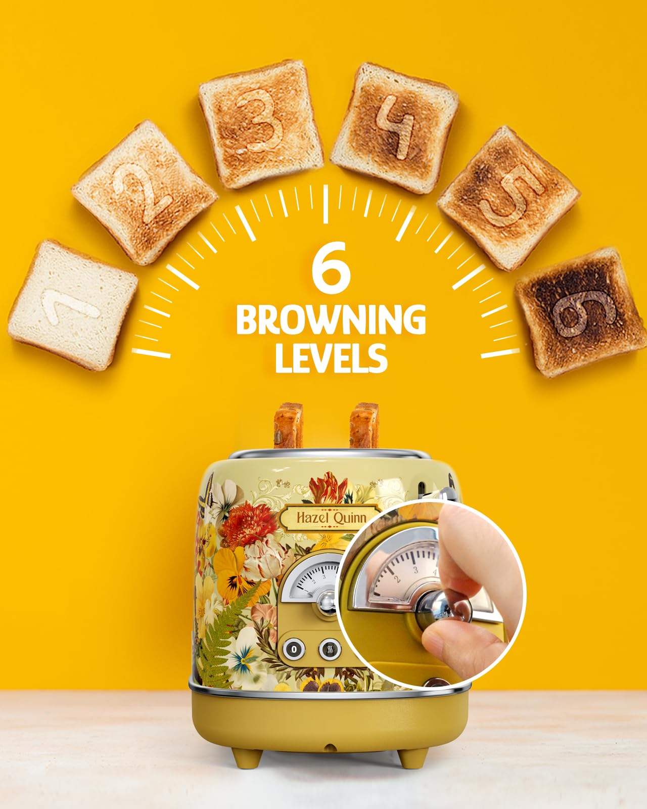 Hazel Quinn Retro 2-Slice Toaster – Extra Wide Slots, 6 Browning Levels