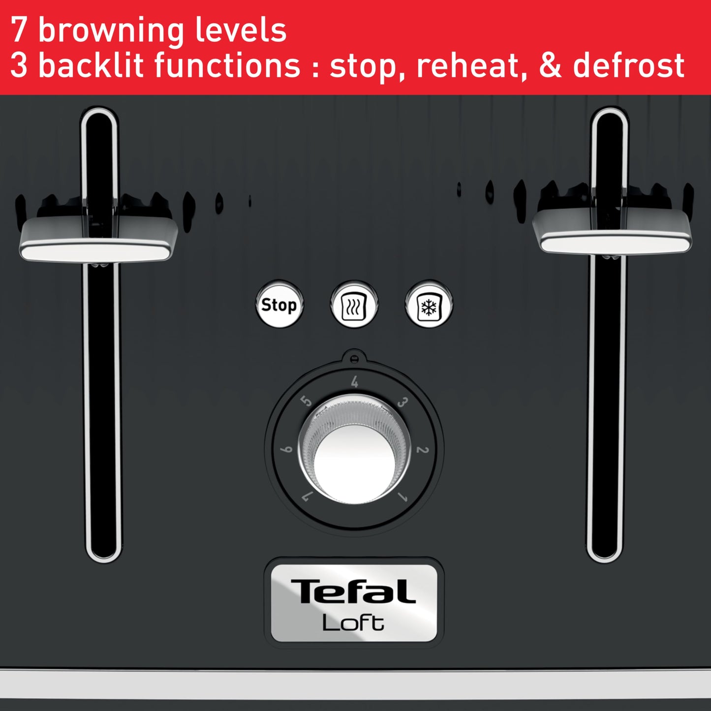 Tefal Loft 4-Slice Toaster – Extra-Wide Slots, Black