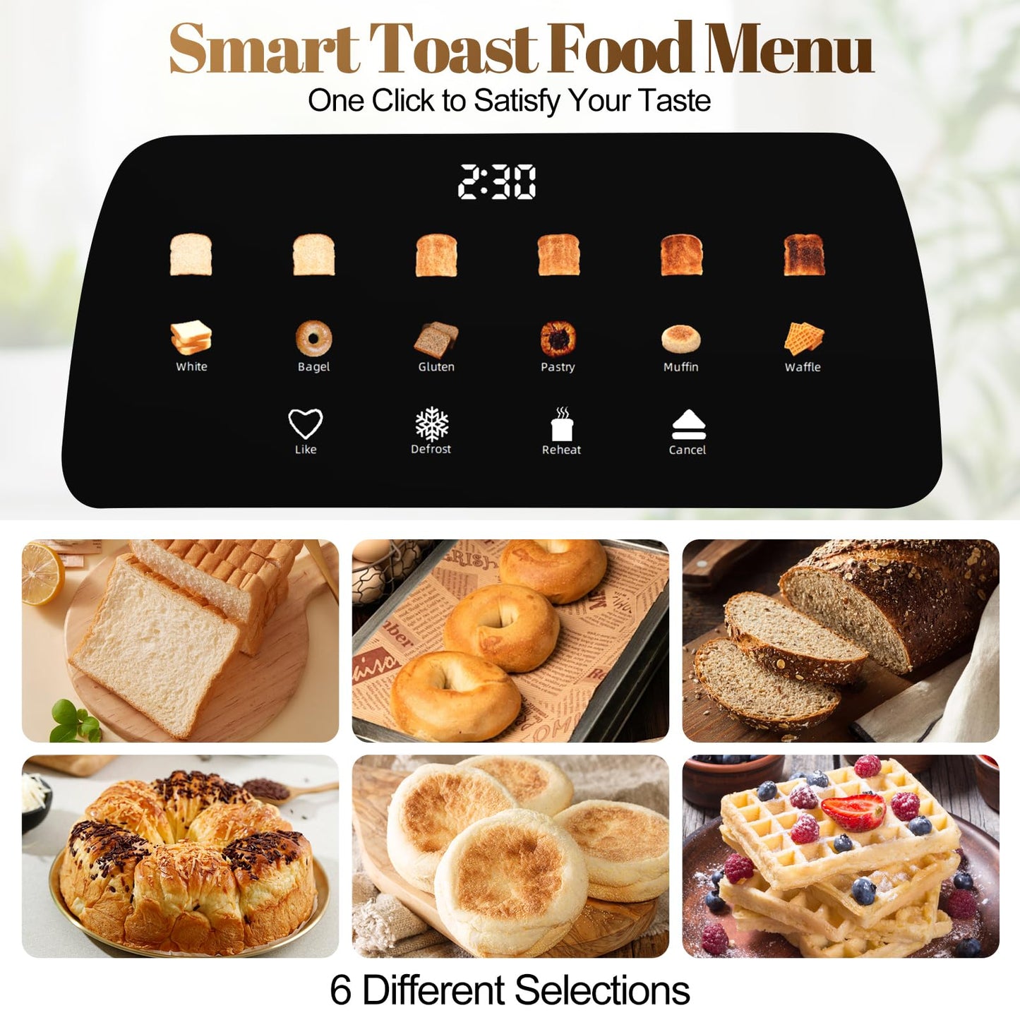 Tesslux 4-Slice Digital Toaster – Touchscreen, Wide Slots, Multiple Settings (White)