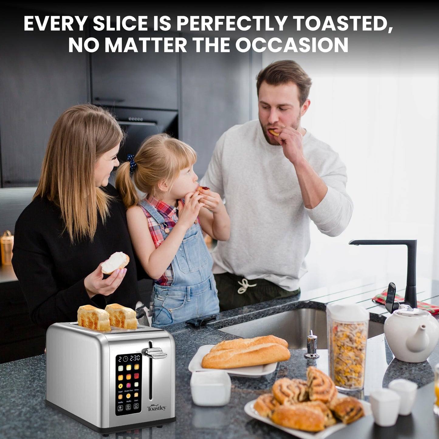 Toastley 2-Slice Smart Toaster – Touch Control, Wide Slots, Silver