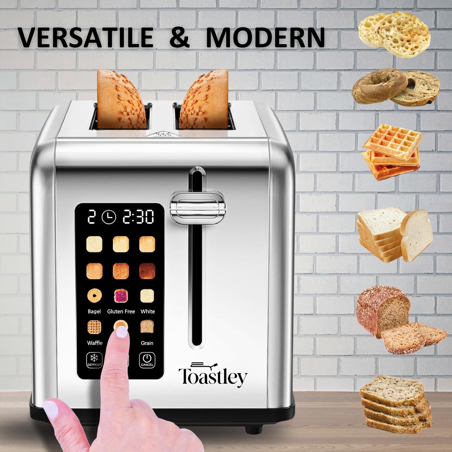 Toastley 2-Slice Smart Toaster – Touch Control, Wide Slots, Silver