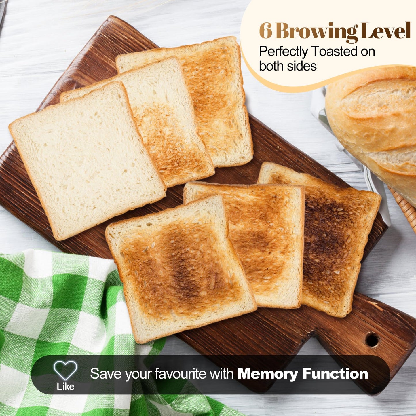 Tesslux 4-Slice Digital Toaster – Touchscreen, Wide Slots, Multiple Settings (White)