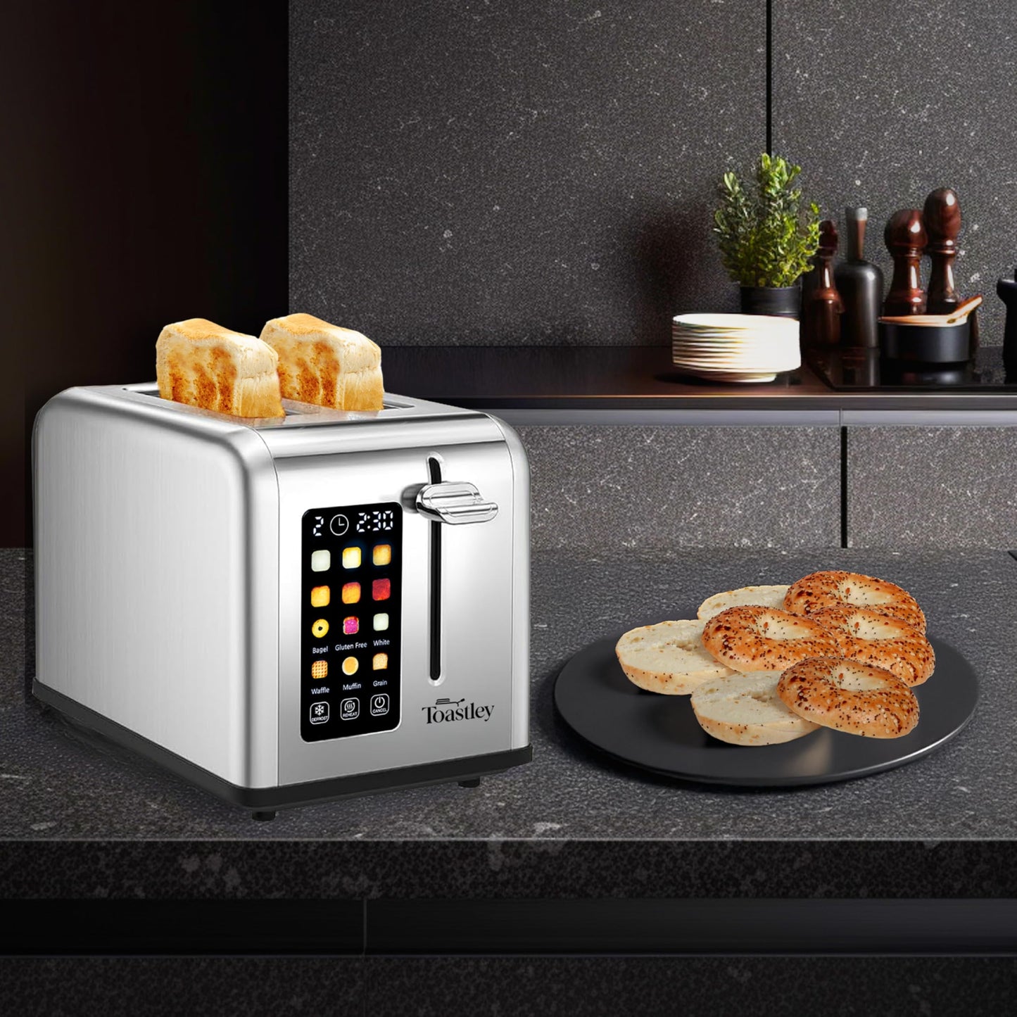 Toastley 2-Slice Smart Toaster – Touch Control, Wide Slots, Silver