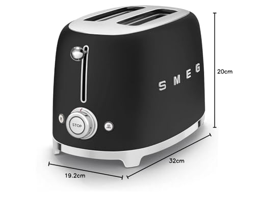 Smeg 2-Slice Toaster – Extra Wide Slots, 3 Preset Functions, 950W, Matte Black