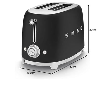 Smeg 2-Slice Toaster – Extra Wide Slots, 3 Preset Functions, 950W, Matte Black