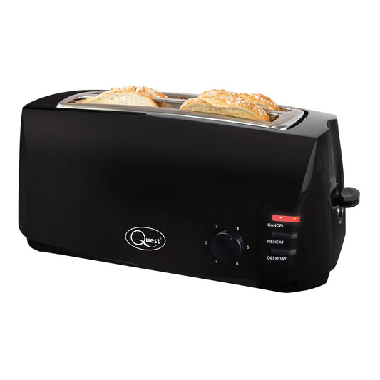 Quest 4-Slice Toaster – Extra-Wide Slots, 6 Browning Settings, Reheat & Defrost, Black