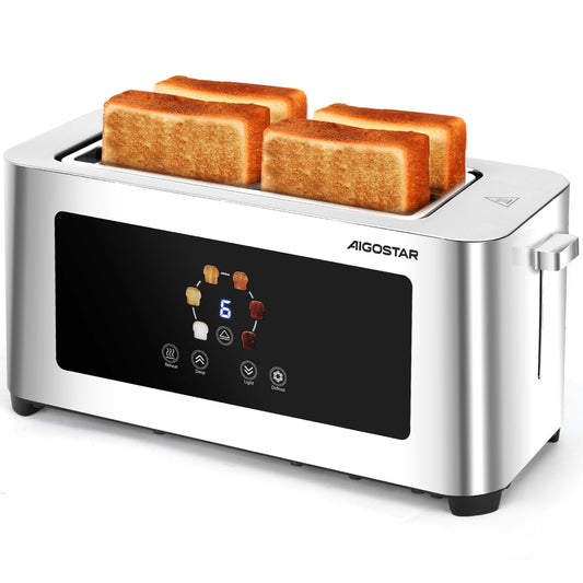 Aigostar 4-Slice Toaster – Extra-Wide Slots, Digital Touch, Stainless Steel