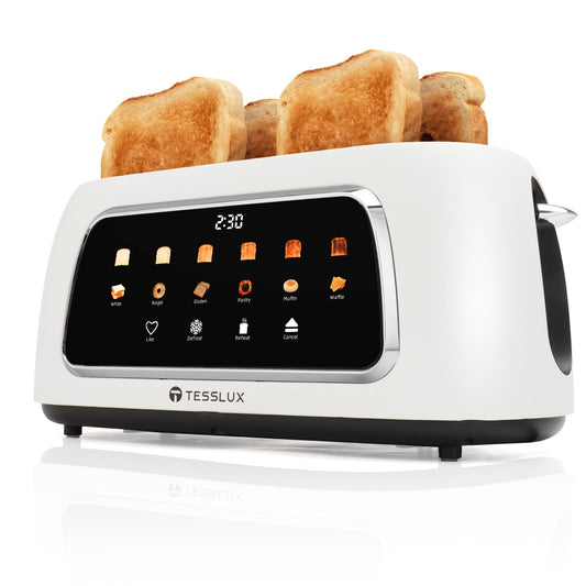 Tesslux 4-Slice Digital Toaster – Touchscreen, Wide Slots, Multiple Settings (White)