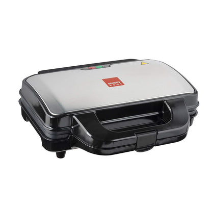 Global Gourmet 4-Slice Deep Fill Sandwich Toaster – Non-Stick Plates, 900W, Silver & Black