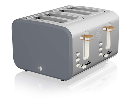 Swan Nordic 4-Slice Toaster – 1500W, Grey, Defrost & Reheat Functions