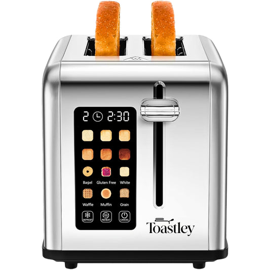 Toastley 2-Slice Smart Toaster – Touch Control, Wide Slots, Silver