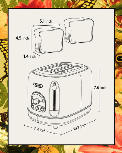 Hazel Quinn Retro 2-Slice Toaster – Extra Wide Slots, 6 Browning Levels