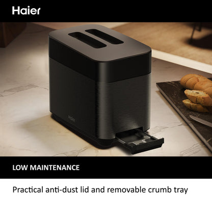 Haier I-Master Series 5 2-Slice Toaster – Extra-Large Slots, Stainless Steel, Black