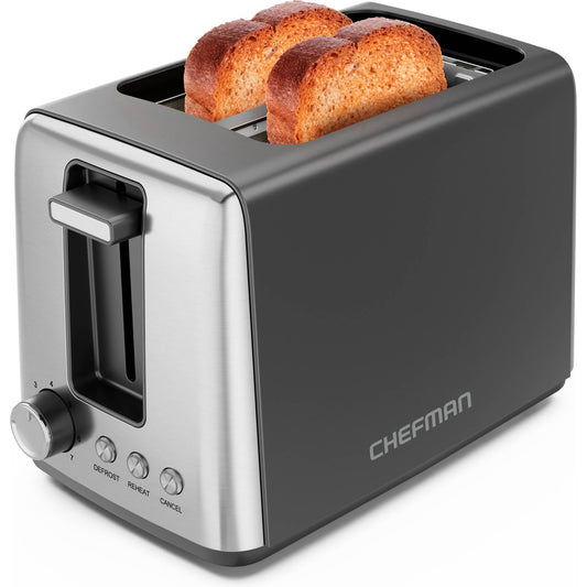 Chefman 2-Slice Toaster – 7 Browning Settings, 3 Cooking Modes, Defrost & Cancel, Black
