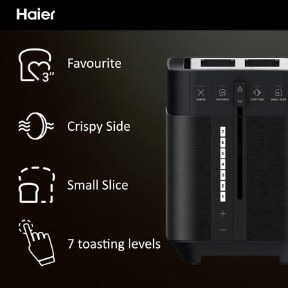 Haier I-Master Series 5 2-Slice Toaster – Extra-Large Slots, Stainless Steel, Black