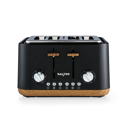 Salter Toronto 4-Slice Toaster – Wide Slots, 6 Browning Levels, High-Lift, Wood Effect & Black