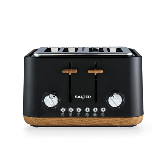 Salter Toronto 4-Slice Toaster – Wide Slots, 6 Browning Levels, High-Lift, Wood Effect & Black