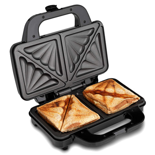 Global Gourmet 4-Slice Deep Fill Sandwich Toaster – Non-Stick Plates, 900W, Silver & Black