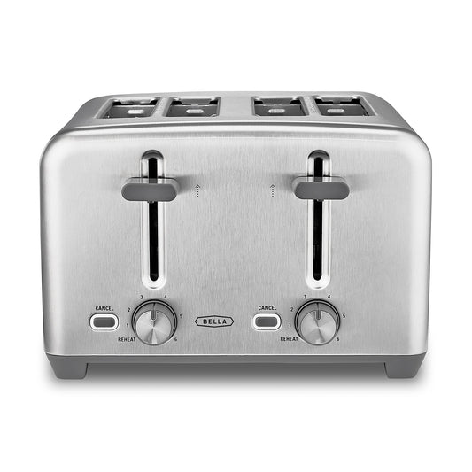 BELLA 4-Slice Toaster – Extra-Wide Slots, Auto Shut-Off, Cancel & Reheat, Stainless Steel